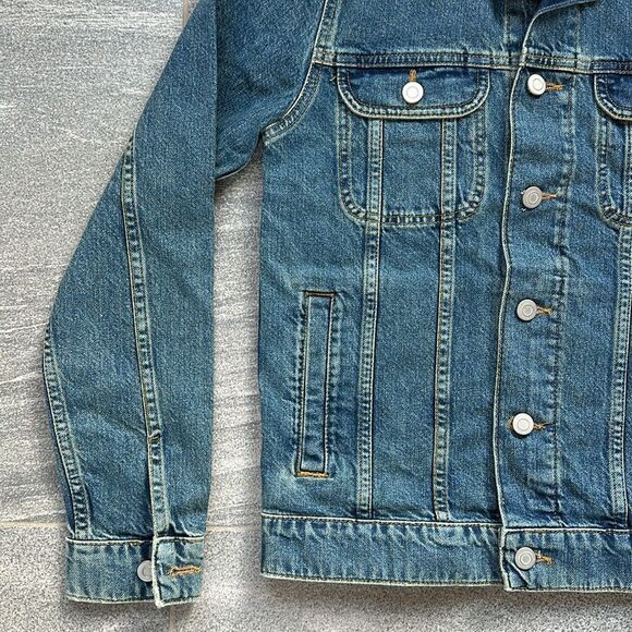 NWT Asos Regular Denim Trucker Jean Jacket Mid Medium Wash Side Pockets X-Small - Picture 5 of 16